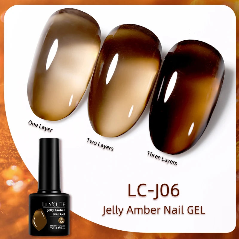LILYCUTE 7ML Jelly Amber Gel Brown Winter Crystal Nail Polish Translucent Color Nail Art Gel Permanent UV Gel Polish Varnish