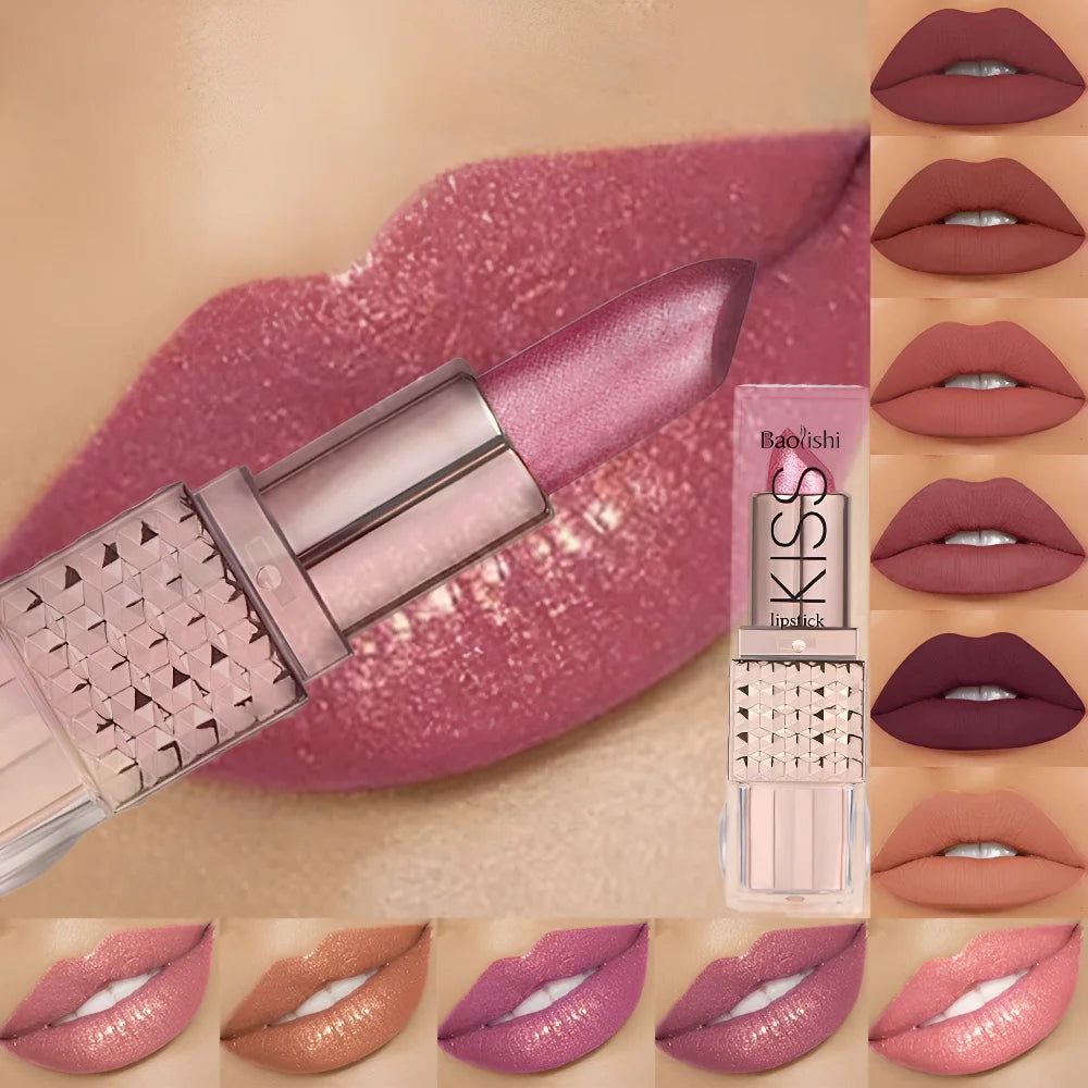 Pearlized Shimmer Lipstick Creamy Glister Metallic & Matte Finish Hydrating Non-Sticky Gorgeous Lip Luminous Tint Party Cosmetic