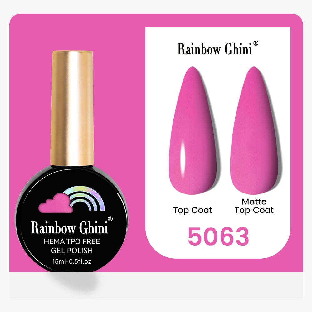 Rainbow Ghini 15ML 146 Colors Long-Lasting Colorful Gel Nail Polish Professional UV/LED Gel Polish Base Coat Matte Top Coat