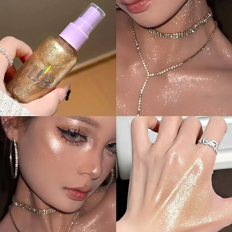 Instantly Covered with Sparkling Liquid Highlight Spray Moonlight White Lasting Shiny Face and Body Night Club Sparkling Makeup