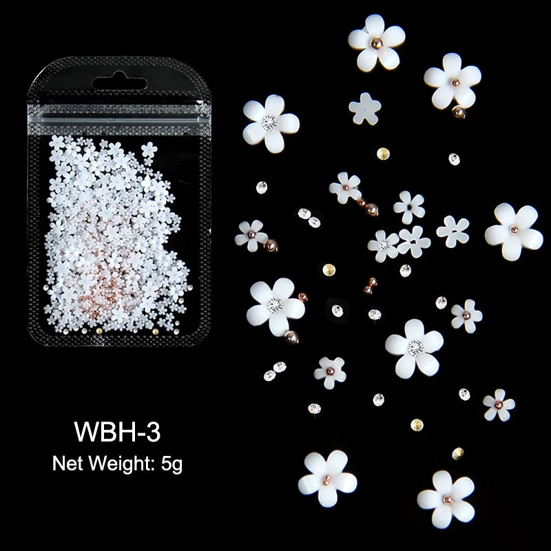 White Acrylic Flower Nail Art Decorations Mixed Size Rhinestones Red Blue Gem Manicure Tools Accessories DIY Nails Design 5g