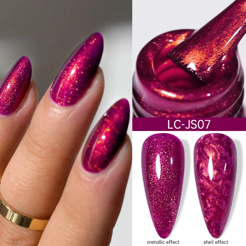 LILYCUTE 7ml Metallic Red Gel Nail Polish Winter Bright Chrome Glitter Mirror Enamel Gel Semi Permanent UV Soak Off Nail Art