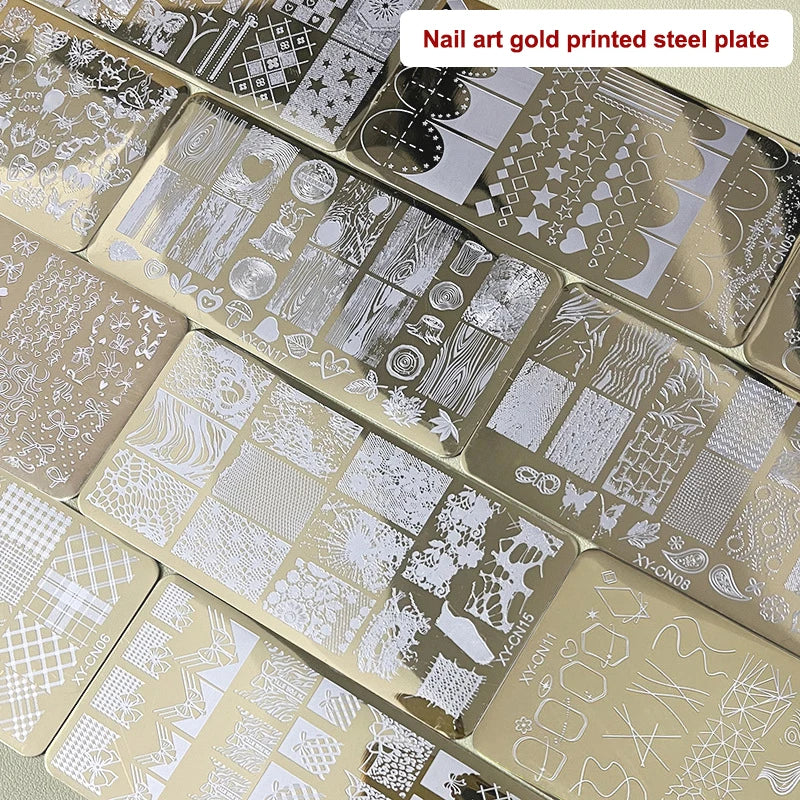 Gold Nail Stamping Plates Bow Lace Butterfly Flower Leaf Stainless Steel Stencil Nail Art Stamps Geometry Template Transfer Mold