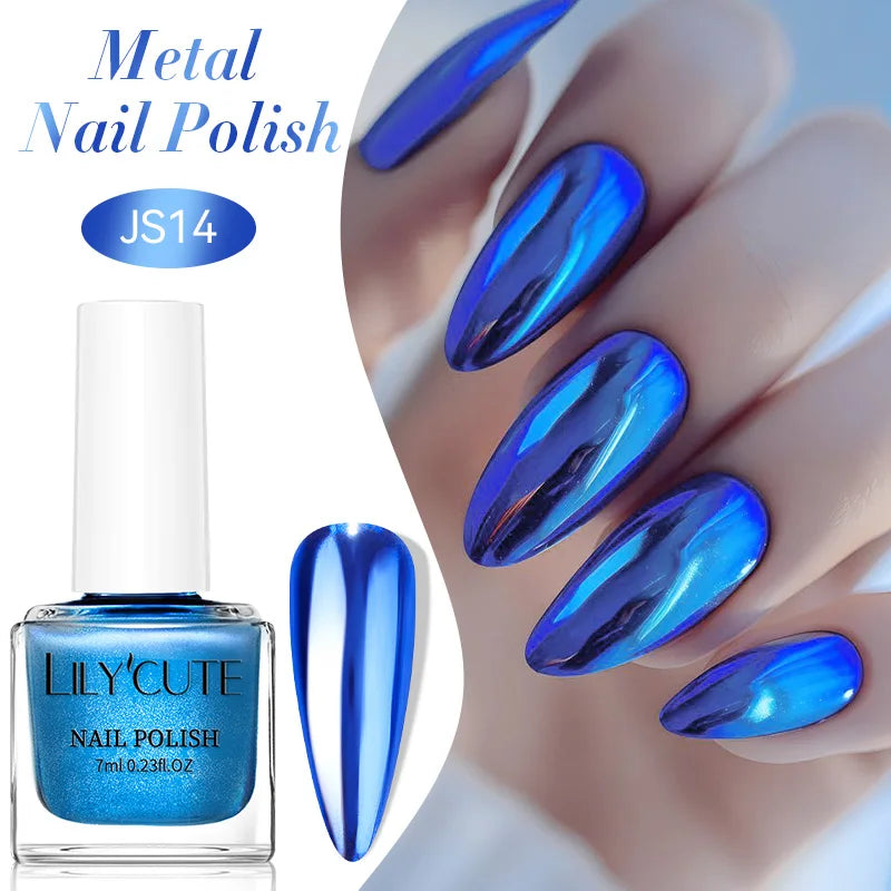 LILYCUTE 7ml Mirror Metallic Nail Polish No Need of UV LED Lamp Nail Supplies Vernis Red Purple Mirror Effect for Nails