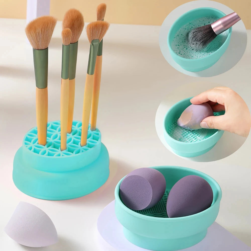 Multifunction Silicone Folding Makeup Brush Cleaning Cup Cleaning and drying 2-in-1 storage cup Beauty Cosmetic Brush Scrub Cup