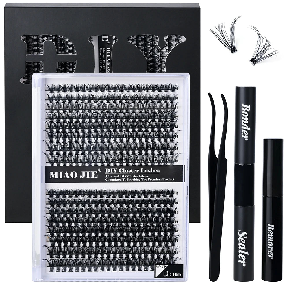 320PCS DIY Mix Clusters Kit 30D/40D Individual False Eyeashes Wispy Fluffy with Applicator Tools Self-Grafting At Home