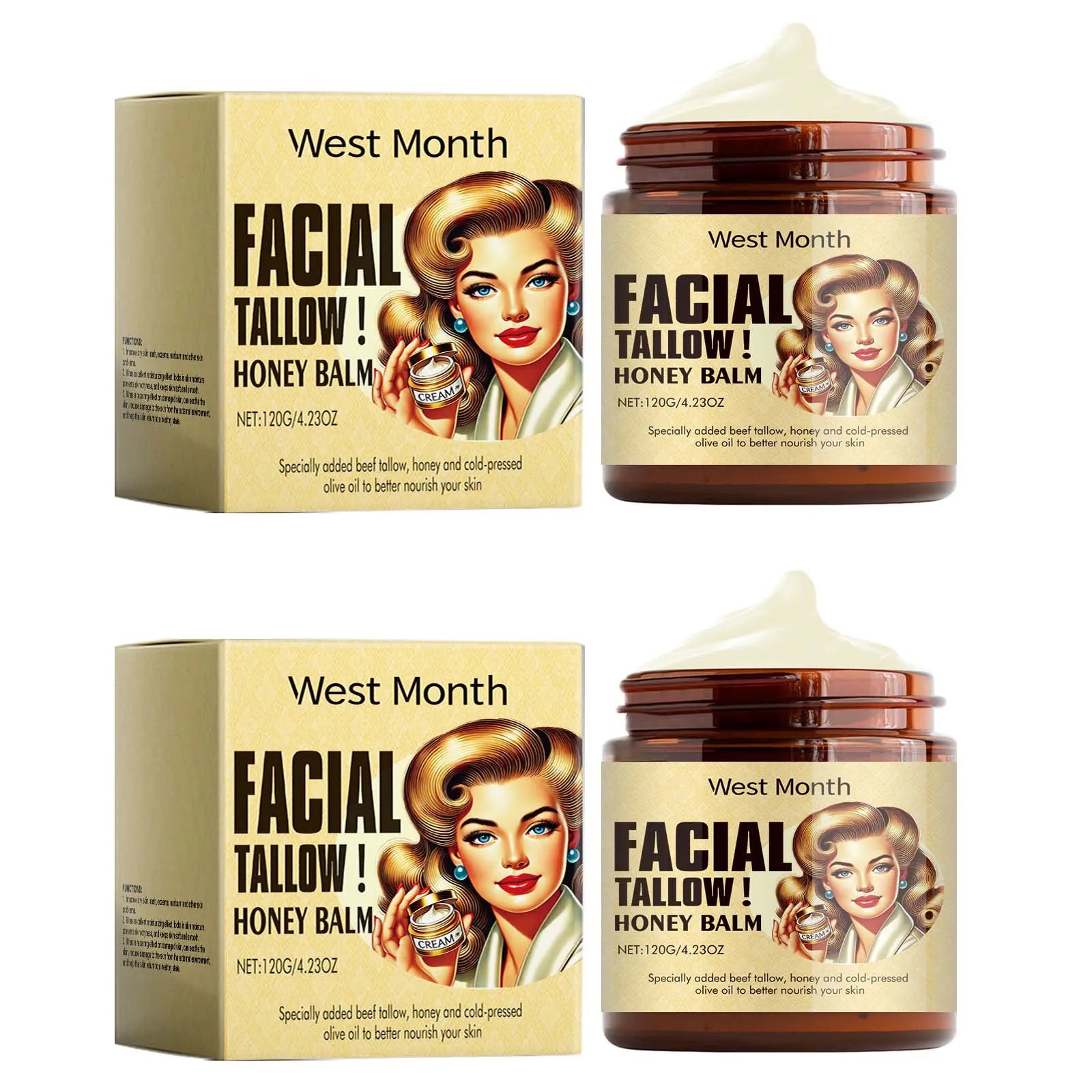 Beef Tallow Face Cream Lasting Moisturizing Soothing Facial Skin Firming Increase Facial Elasticity Nourishing Smooth Skin Care