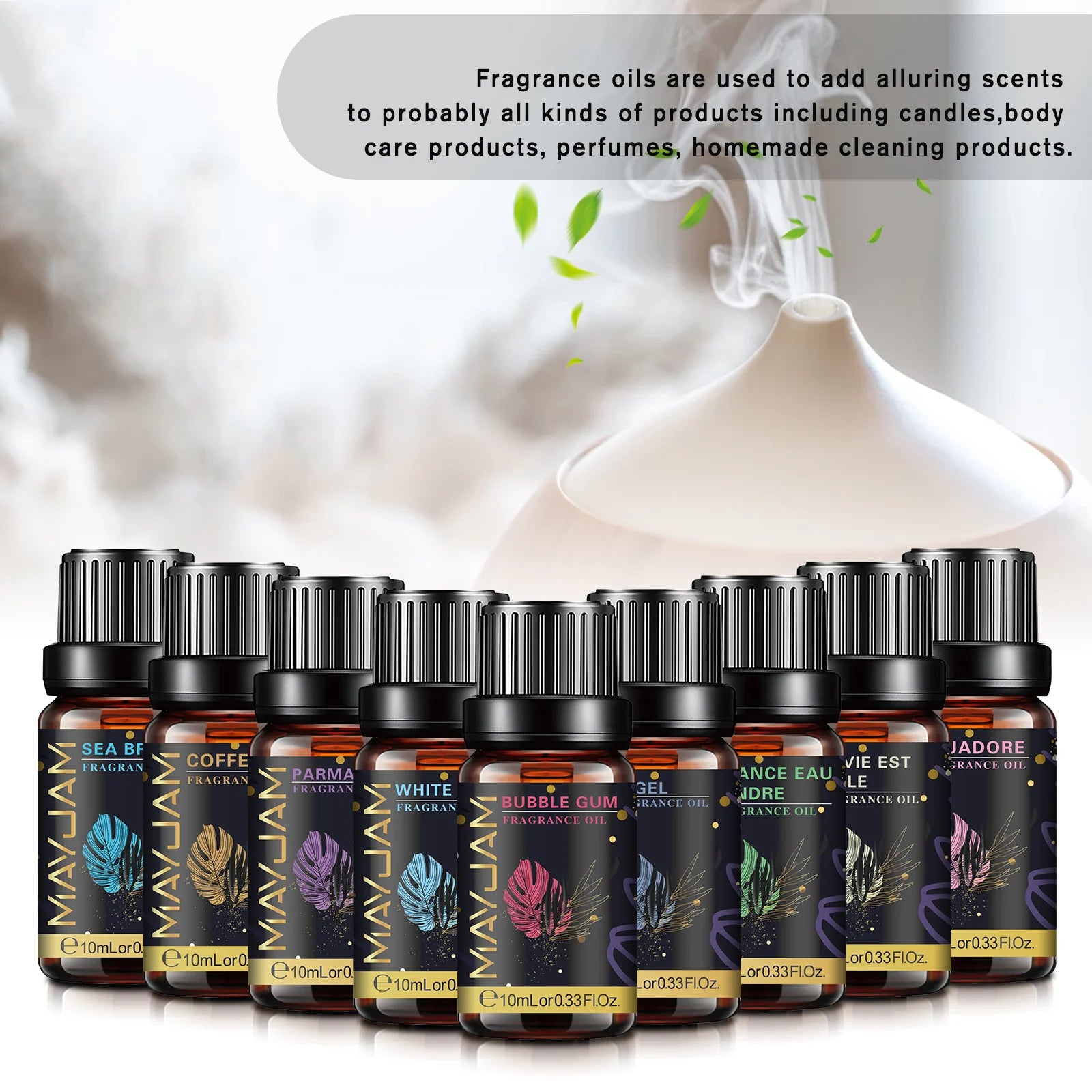 MAYJAM 10ml Aromatic Essential Oil Bubble Gum La Vie Est Belle D-Jadore White Musk Sea Breeze Baby Powder Long-lasting Scents