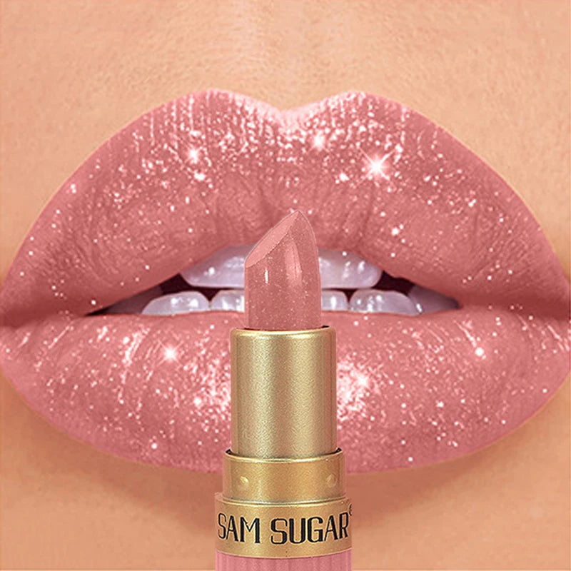 6 Colors Diamond Pearlescent Lipstick Glitter Shiny Metallic Lipstick Lip Tint Long Lasting Nude Shimmer Shiny Lip Gloss Makeup