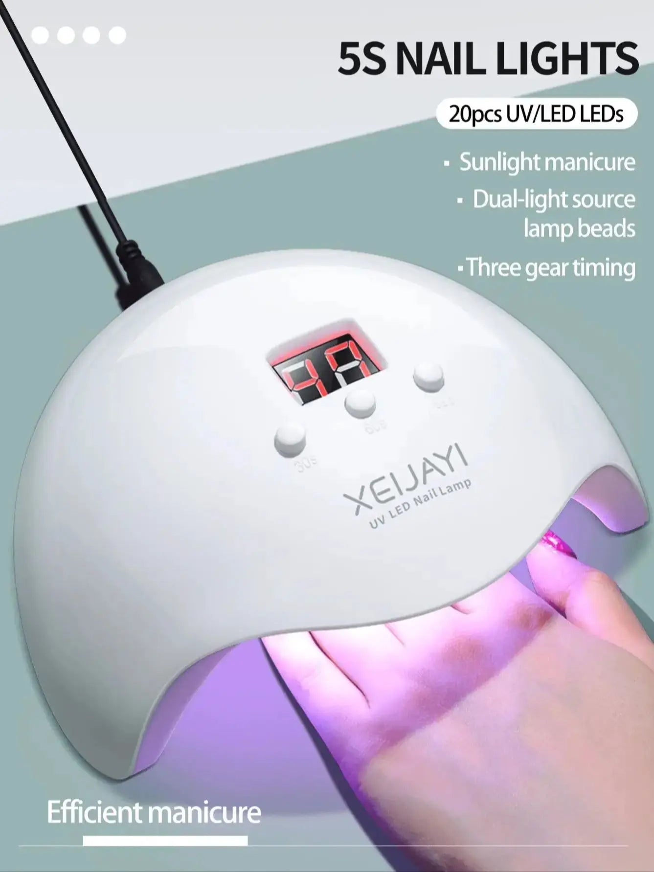 XEIJAYI 1Pc White UV LED Nail Lamp 20 Lamp Beads, Nail Dryer Gel Polish Light, UV Nail Light With 3 Timer Setting LED Dryer