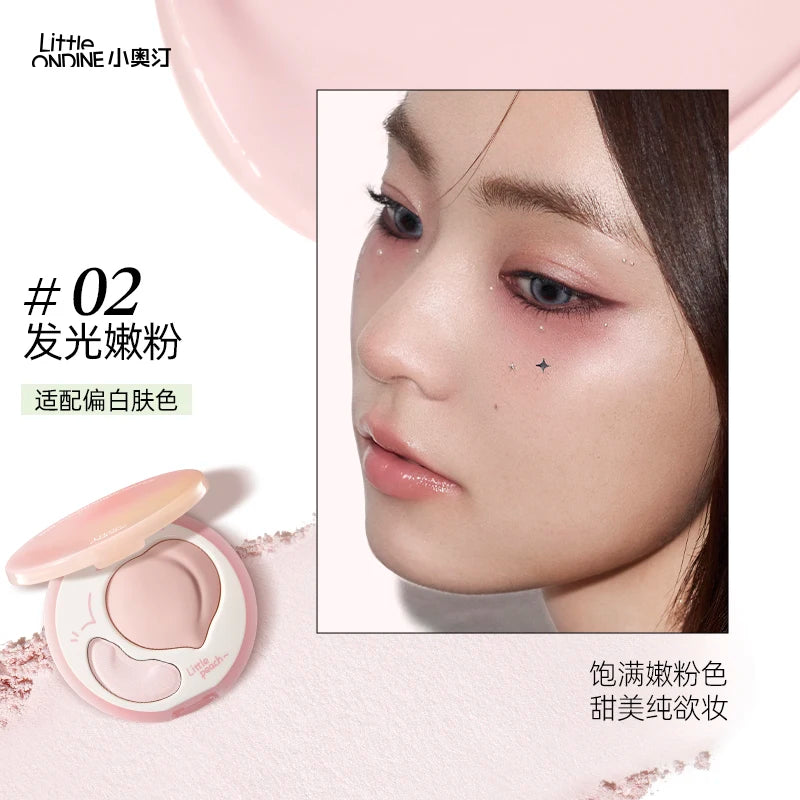 LITTLE ONDINE Peach Highlighter Cream Makeup Bronzers Powder Texture Duo Color Matte Face Brightener Palette