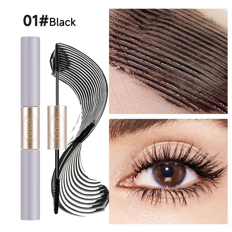 Dual-Ended Mascara, Eyelash Primer & Mascara, Fine & Thick Brush Heads, Volumizing & Lengthening, Long-Lasting, Water Resistant,