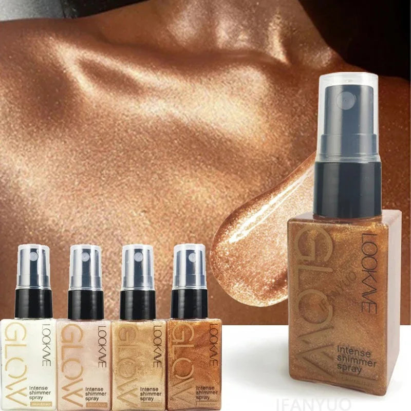 Pearlescent Glitter Spray Shimmer Oil Spray Lasting Shine Gold Bronze Contour Brighten for Face Body Sparkle Liquid Highlighter