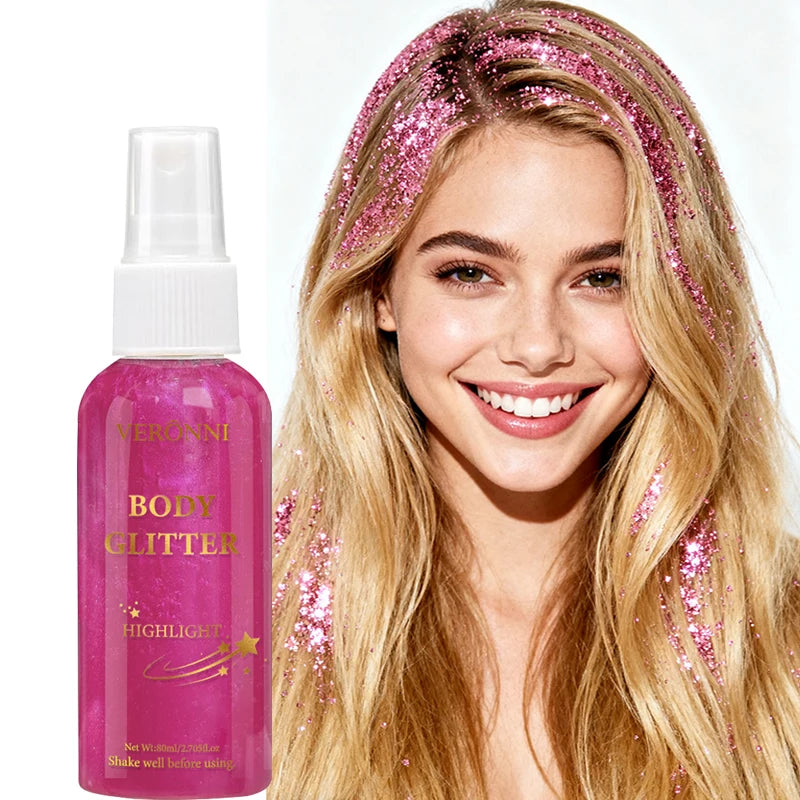 80ml Glitter Spray - Shimmer Glitter Spray Cosmetics,Instant Shine & Highlighting for Hair,Face,Body,Body Hair Spray Makeup