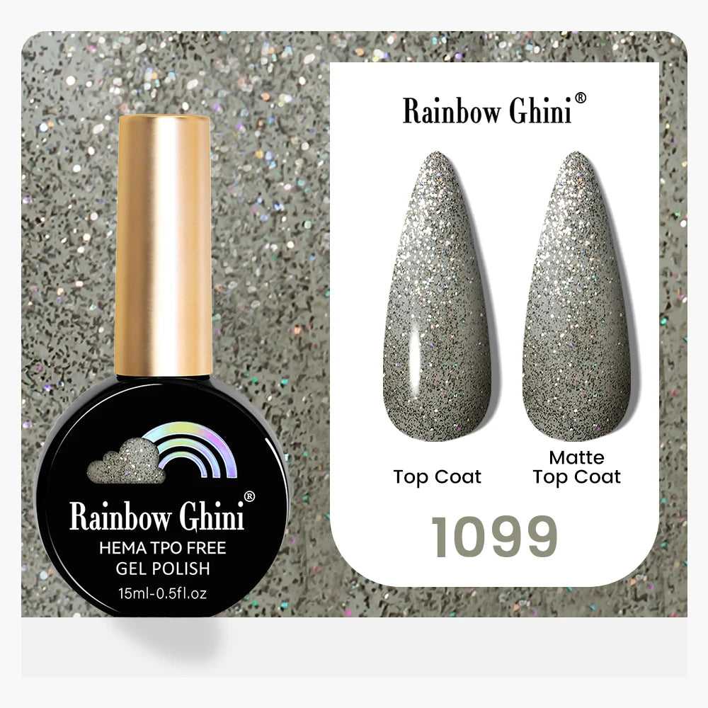 Rainbow Ghini 15ML 146 Colors Long-Lasting Colorful Gel Nail Polish Professional UV/LED Gel Polish Base Coat Matte Top Coat