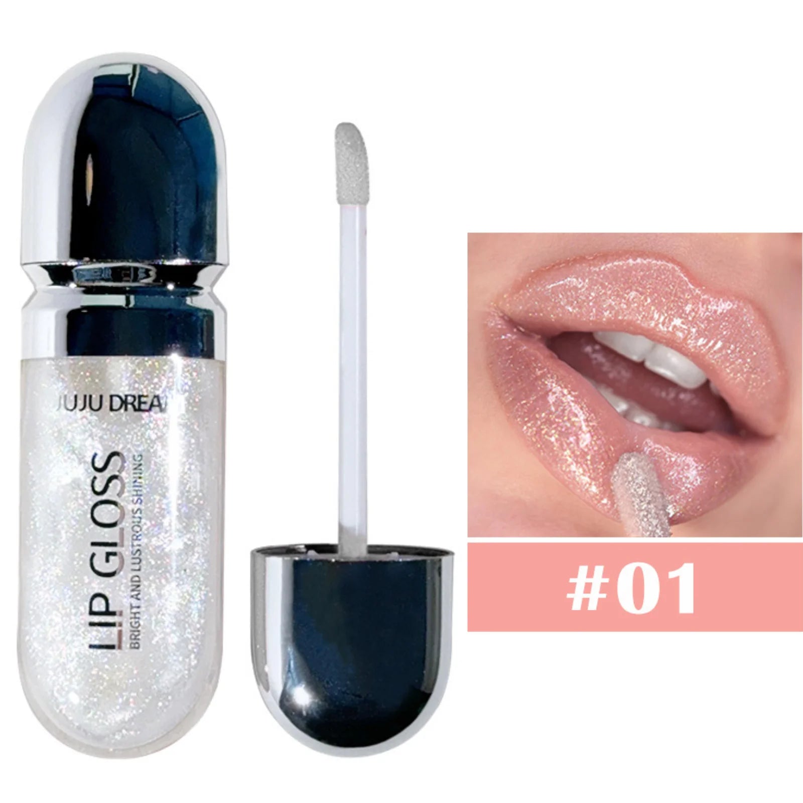 Long-Lasting Water-Gloss Plump Lip Gloss Capsule - Moisturizing & Hydrating Shine Mirror Transparent Pinkish-Shimmer Lip Glaze