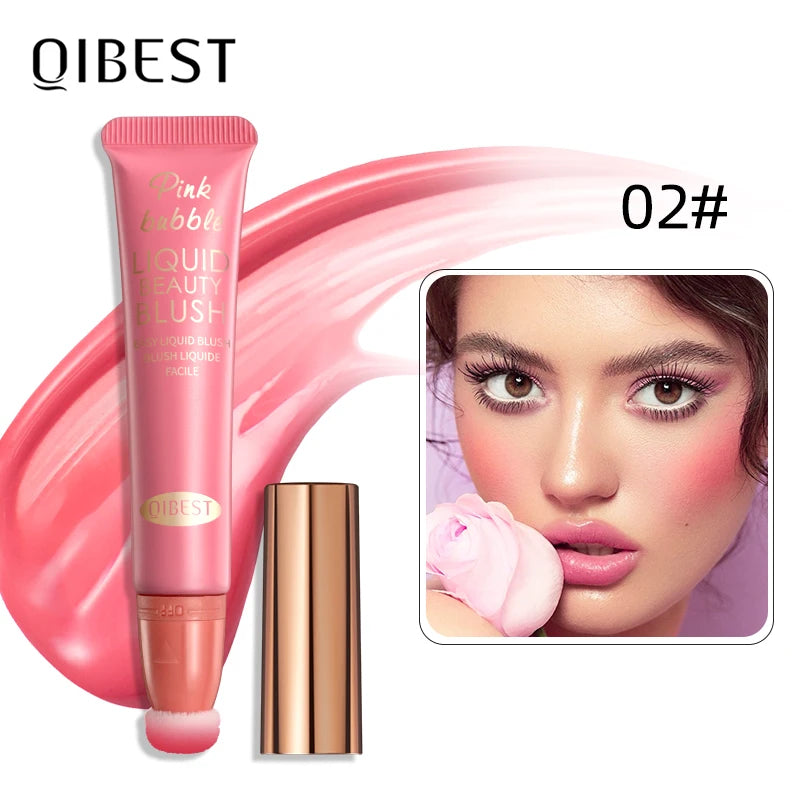 QIBEST Liquid Highlight For Face With Cushion Applicator Natural-looking Cheek Tint Blush Dewy Finish Liquid Contour Makeup