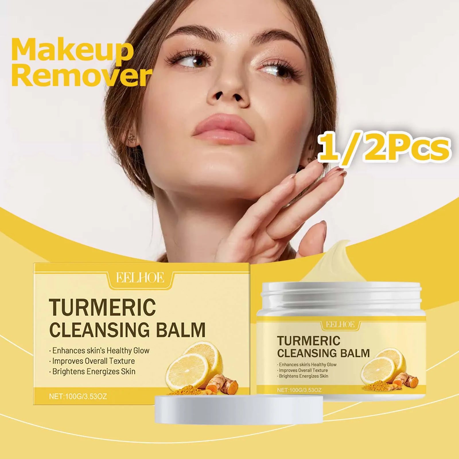 Ginger Lemon Makeup Remover Cleansing Facial Non-Tightening Gentle Makeup Face Eye Lip Makeup Remover Turmeric Cleansing Balm