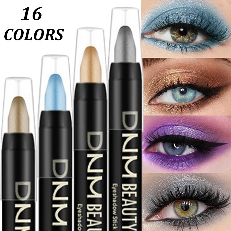 16 Colors Pearlescent Eyeshadow Sticks High Pigmented Eyeshadow Pencil Glitter Waterproof Long-Lasting Eye Makeup Non-Smudged