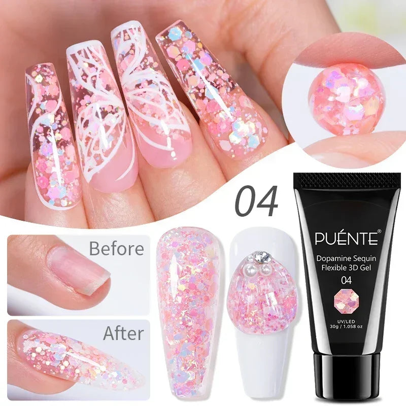 PUENTE 7.5ML Red Flame Reflective Gel Nail Polish Flash Sparkling Red Glitter Nail Gel Soak Off UV Semi-permanent Nail Varnish