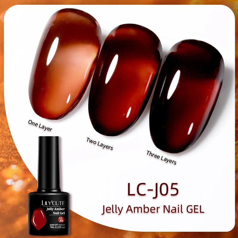 LILYCUTE 7ML Jelly Amber Gel Brown Winter Crystal Nail Polish Translucent Color Nail Art Gel Permanent UV Gel Polish Varnish