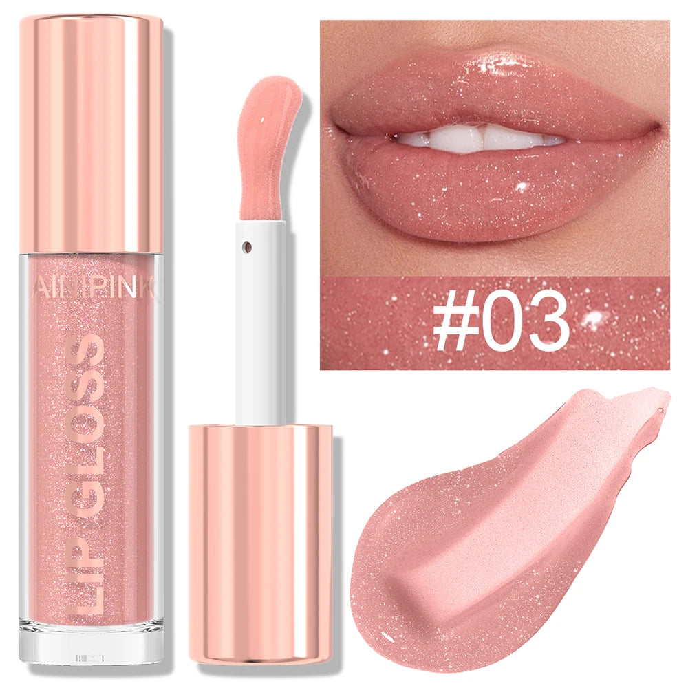Glitter Lip Gloss Lipstick, Lip Tint Moisturizing Hydrating Long Lasting Non-Stick Cup Waterproof Nude Lip Plumper High Pigment