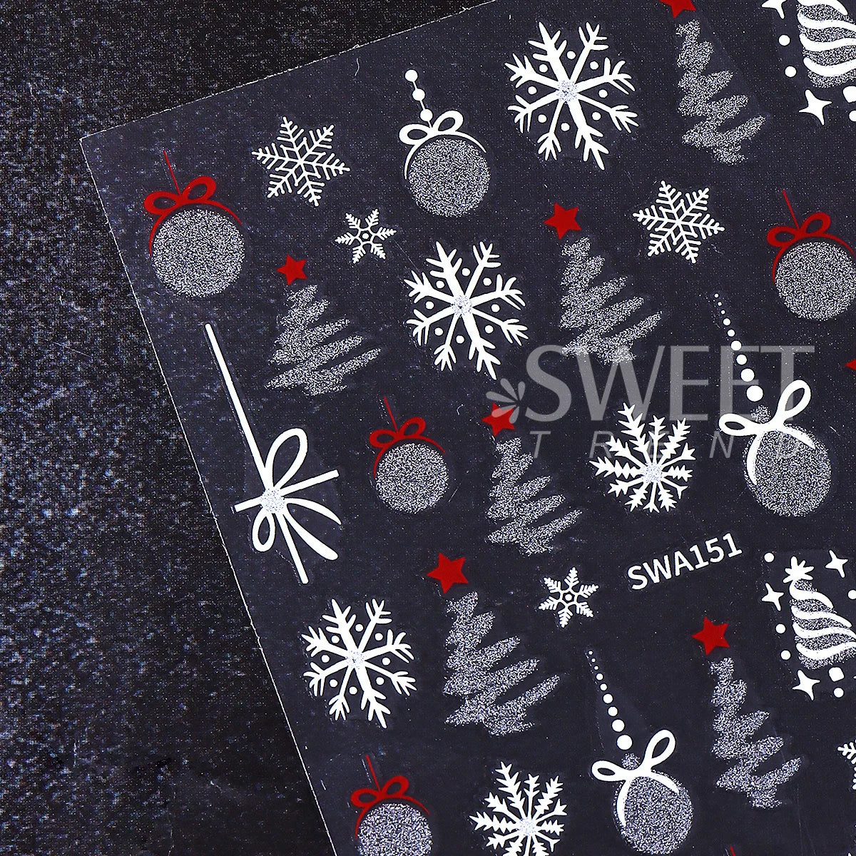 2pcs Sparkle Silver Winter Nail Sticker Geometry Snowflakes Xmas Tree Decorative Balls Adhesive Sliders Christmas Manicure Decal