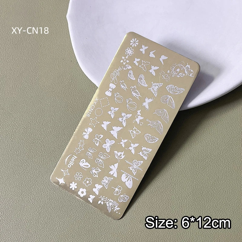 Gold Nail Stamping Plates Bow Lace Butterfly Flower Leaf Stainless Steel Stencil Nail Art Stamps Geometry Template Transfer Mold