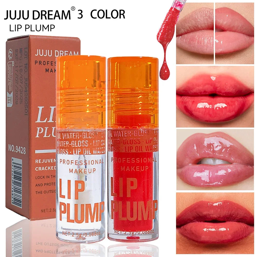 3-Pcs Lip Oil Plump Moisturizing Set – Pink Hydrating Gloss Long-Lasting Clear Liquid Lip Balm,Essential For Autumn And Winter