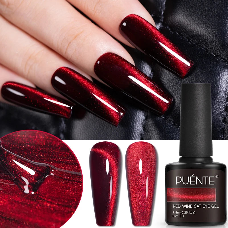 PUENTE 7.5ML Red Flame Reflective Gel Nail Polish Flash Sparkling Red Glitter Nail Gel Soak Off UV Semi-permanent Nail Varnish