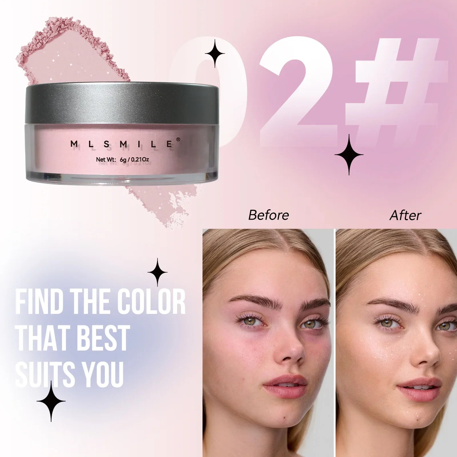 Pink Glitter Setting Powder 4 Color Long Lasting Oil Control Pearlescent Natural Face Matte Shimmer Loose Powder Makeup Cosmetic