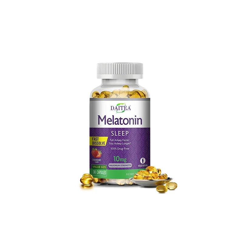 Daitea Melatonin 10mg, Sleep Dietary Supplement, 120 Strawberry Flavored Capsules, Contains Melatonin - Healthy Sleep