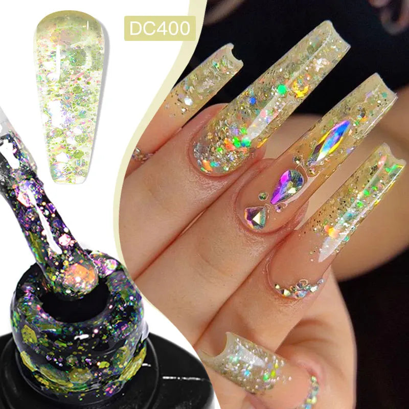 7ml Flowery Glitter Sequins Gel Nail Polish Shiny Sparkling Color Semi Permanant Soak Off Manicure Nail Art Varnish