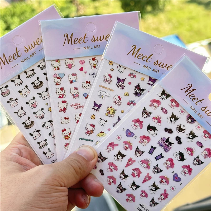 4PCS/1PC Set 3D Kawaii Sanrioed Nail Stickers,Hello Kitty Kuromi Melody Cartoon Nail Decals Decoration Supplies,Press on Nails