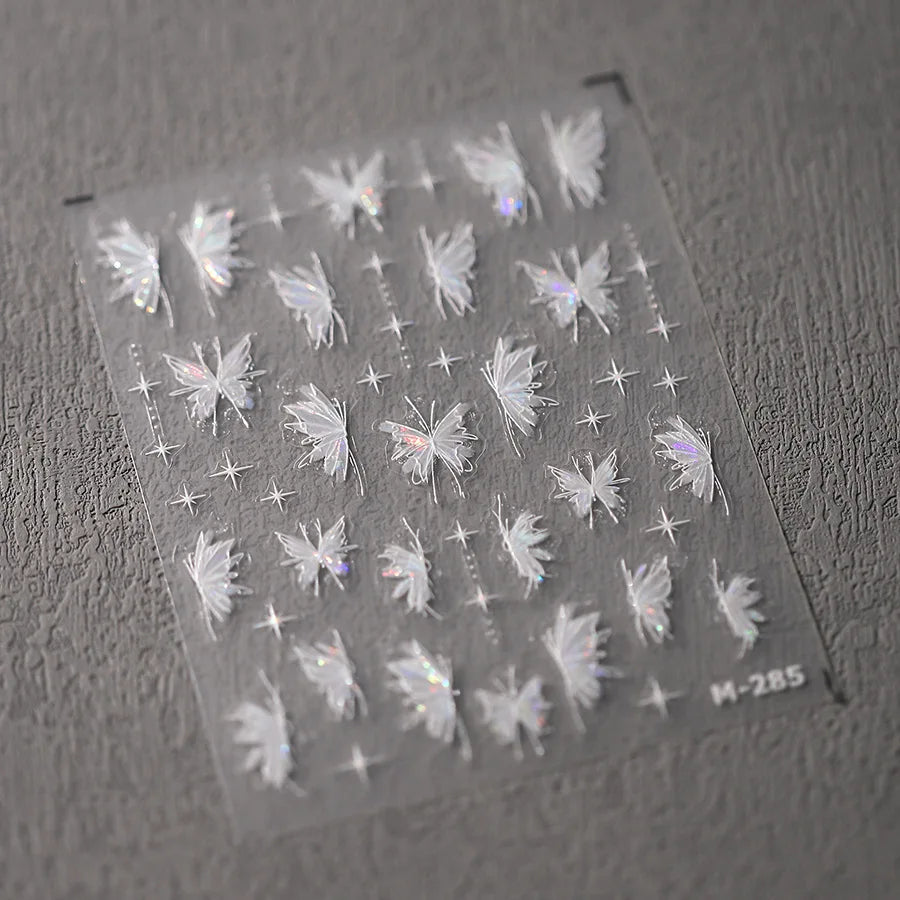 1pcs 5D Rhinestones Butterfly Nail Stickers Kawaii AB Shiny Butterfly Adhesive Nail Art Decorations Decal Design Manicure Tools