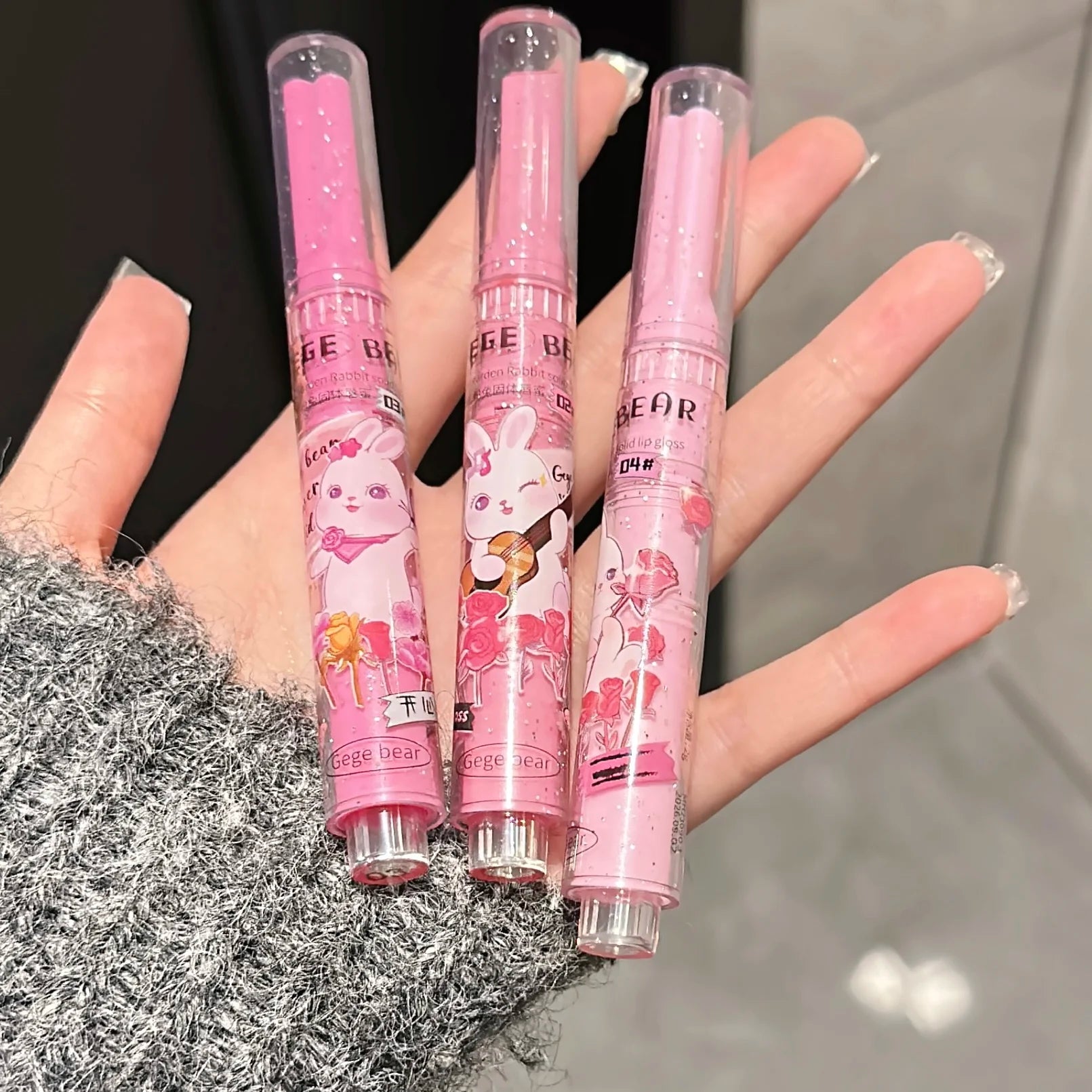 Gegebear Garden Pink Lip Glaze Moisturizing and Moisturizing Lipstick Sweet and Cute Lipstick Lasting Soft and Moisturizing Lips
