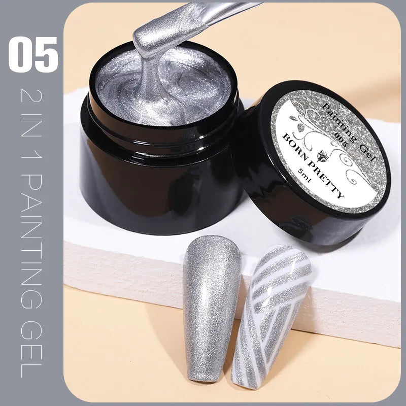 BORN PRETTY 5ml Metallic Painting Gel Polish Super Bright Silver Mirror Gel Sparkling Glitter Soak Off UV LED Gel Nail Art DIY
