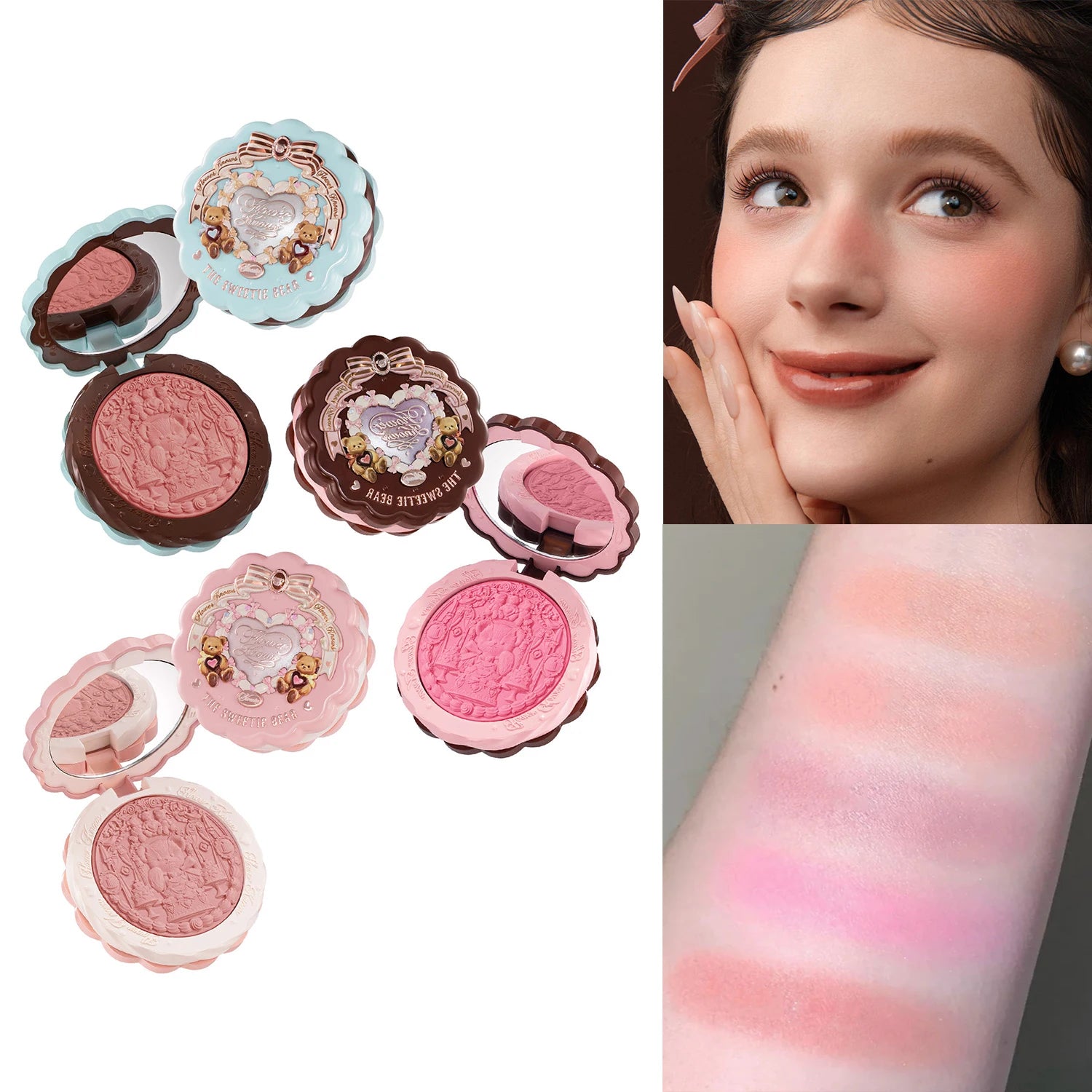 Flower Knows Sweetie Bear Silk Satin Blush Soft Matte Long Lasting Natural Glow Waterproof Buildable Cheek Powder Vegan Makeup