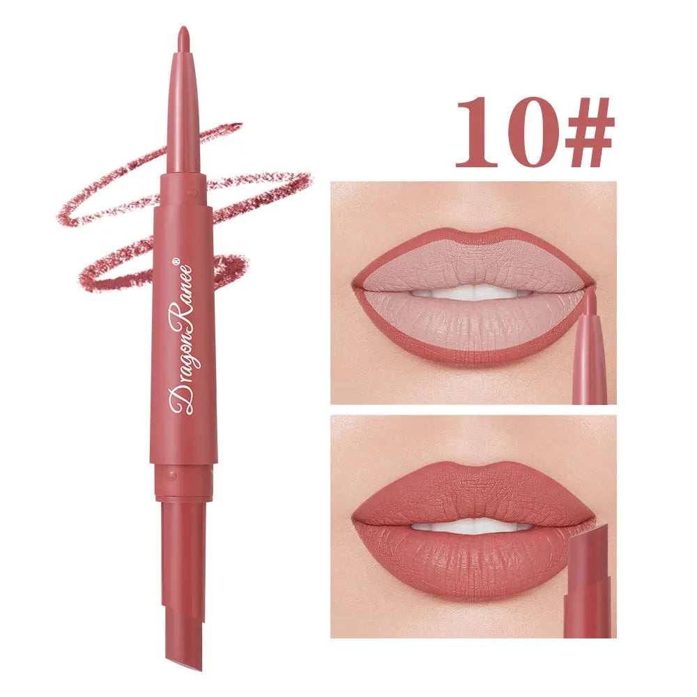 Double Head Matte Lip Liner Pencil 2 in 1 Long Lasting Waterproof Nude Red Lipstick Brighten Outline Makeup Stick