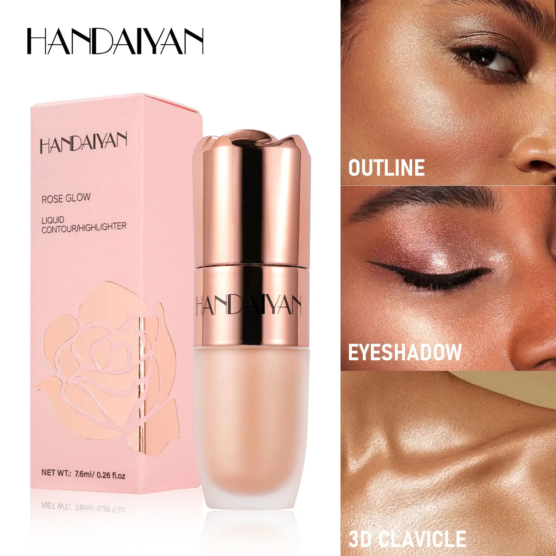 Rose Glow Liquid Contour Highlighter 3D Effect Soft Sponge Tip Easy to Wear Long Lasting Face Body Hihglight Contouring Stick