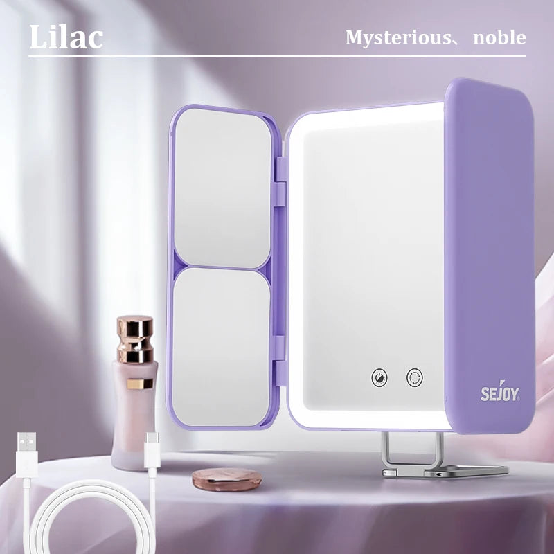 SEJOY Makeup Mirror with Lights, 1X 3X 7X Magnifying Mirror, Touch Control, Trifold Makeup Mirror, Portable LED Makeup Mirror