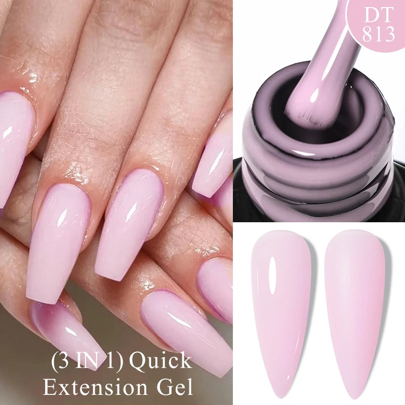 MEET ACROSS 7ml Gold Foil 3 In 1Quick Extension Gel Nail Polish Nude Pink Gold Milky White Glitter UV Gel Finger Prolong Varnish