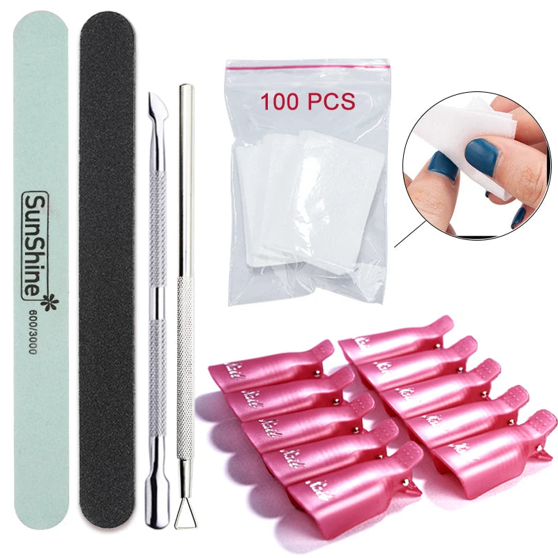 Gel Nail Polish Remover Tools Kit Cleaner Nail Degreaser With Nail Buffer Block And Nail File Block For Permanent Enamel Remover