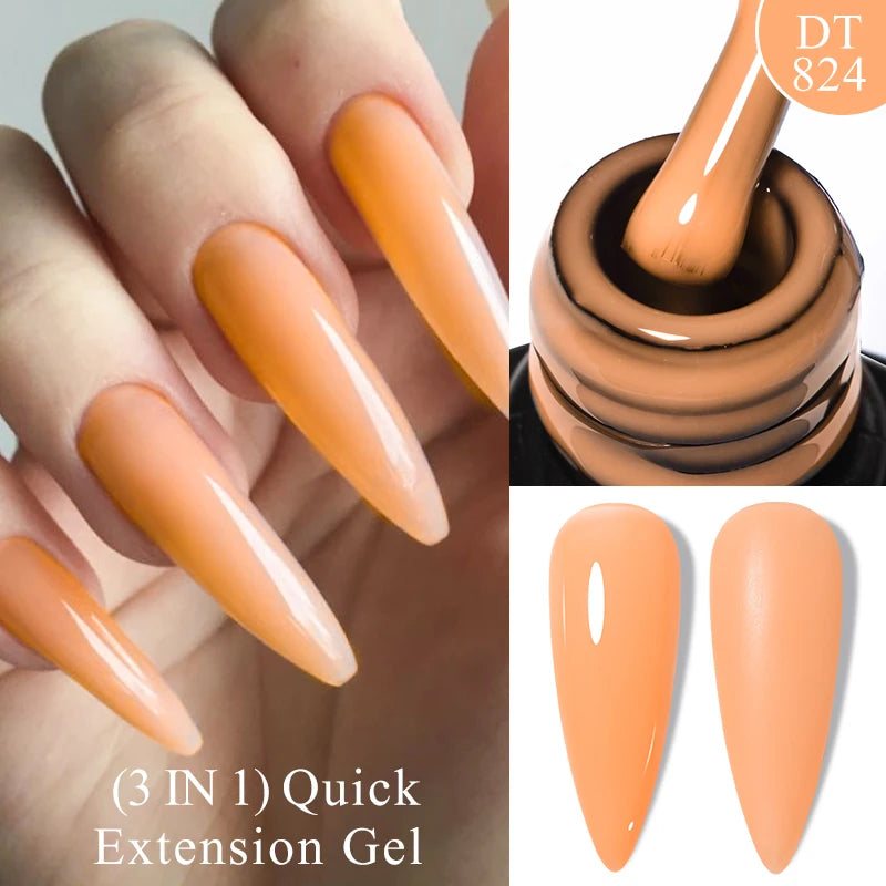 MEET ACROSS 7ml Gold Foil 3 In 1Quick Extension Gel Nail Polish Nude Pink Gold Milky White Glitter UV Gel Finger Prolong Varnish