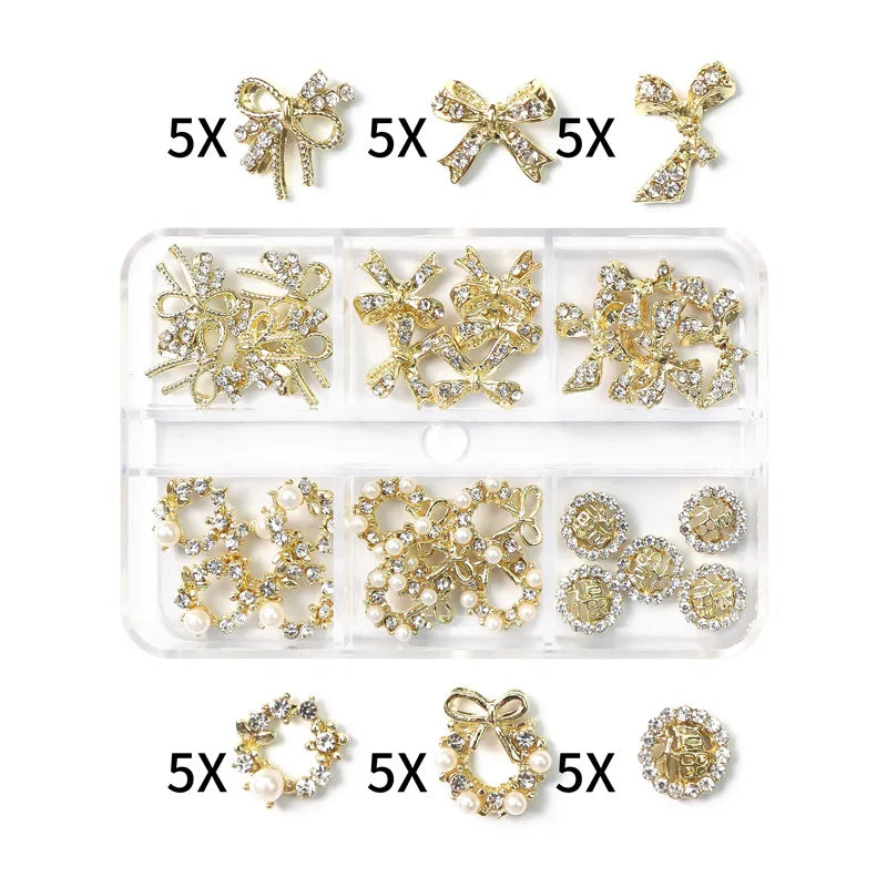 30Pcs Pink Nail Charms Alloy Rhinestones 3D Star Butterfly Heart Cross Gem Nails Crystal Diamond Nail Art Decoration Accessories
