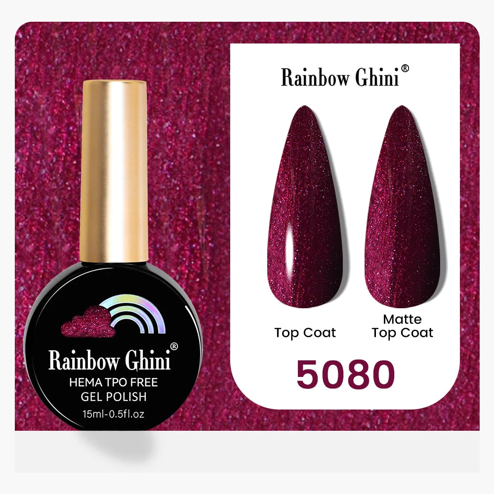 Rainbow Ghini 15ML 146 Colors Long-Lasting Colorful Gel Nail Polish Professional UV/LED Gel Polish Base Coat Matte Top Coat