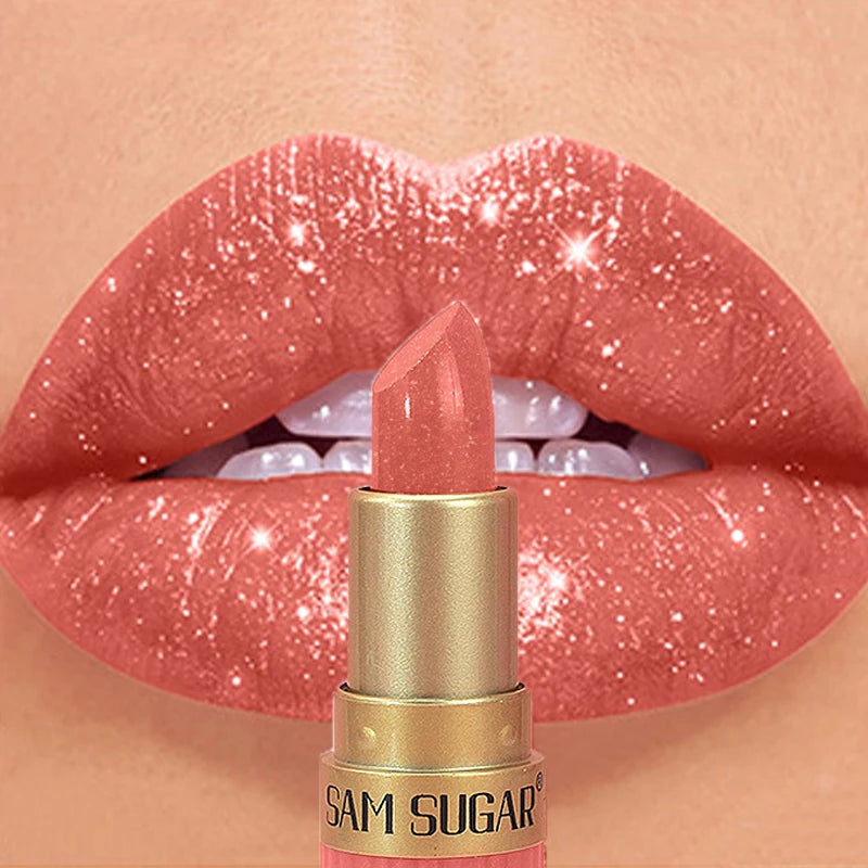 6 Colors Diamond Pearlescent Lipstick Glitter Shiny Metallic Lipstick Lip Tint Long Lasting Nude Shimmer Shiny Lip Gloss Makeup