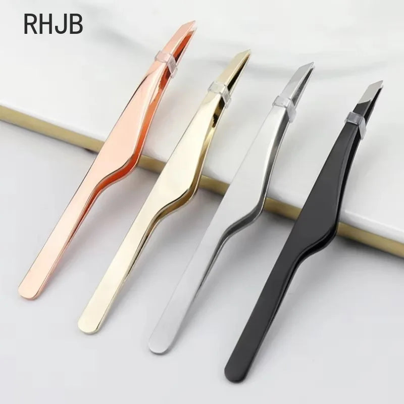 Hair Removal Tweezer Stainless Steel Eyebrow Tweezers Slant Tip for Eyelash Extensions Professional Precision Clip Makeup Tools