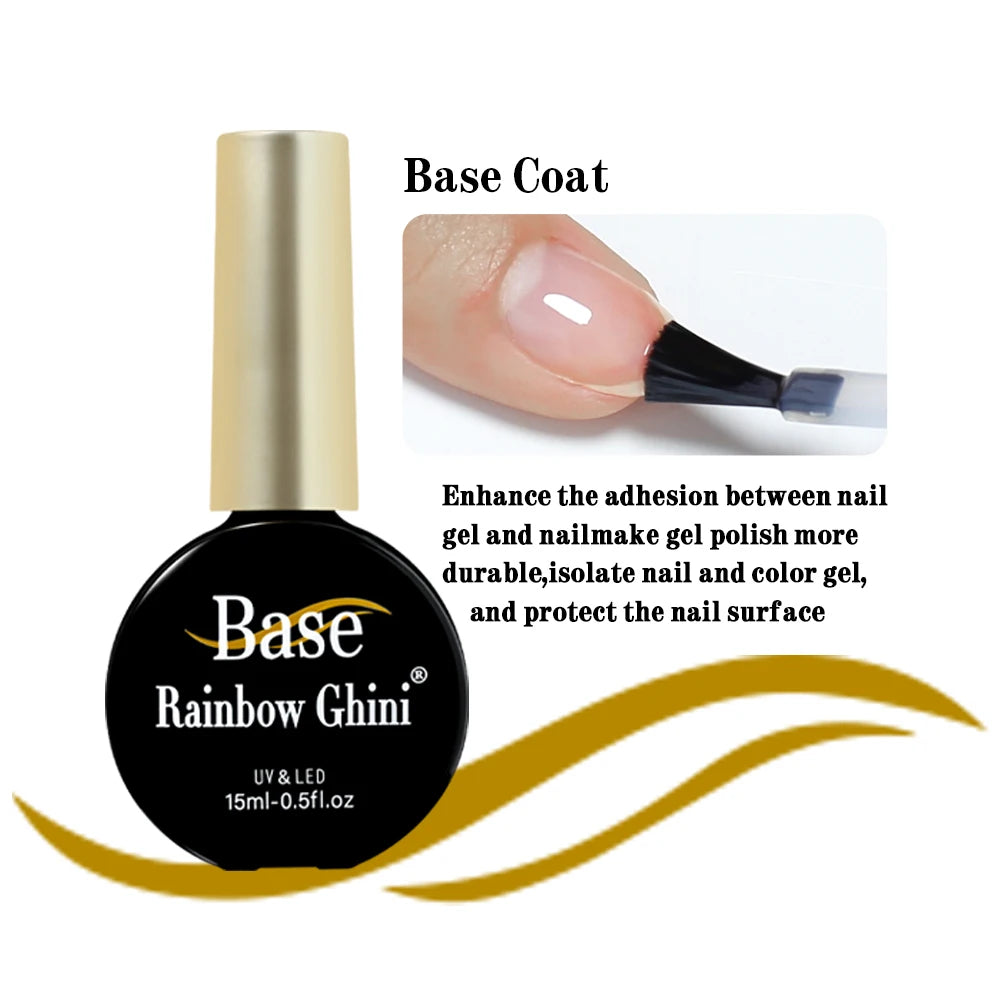 Rainbow Ghini 15ML 146 Colors Long-Lasting Colorful Gel Nail Polish Professional UV/LED Gel Polish Base Coat Matte Top Coat