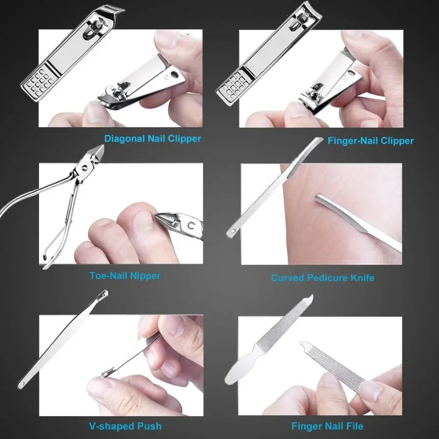 18Piece Stainless Steel Nail Clippers Set for Fingernail and Toenail Trimming Professional Manicure and Pedicure Kit with Luxur
